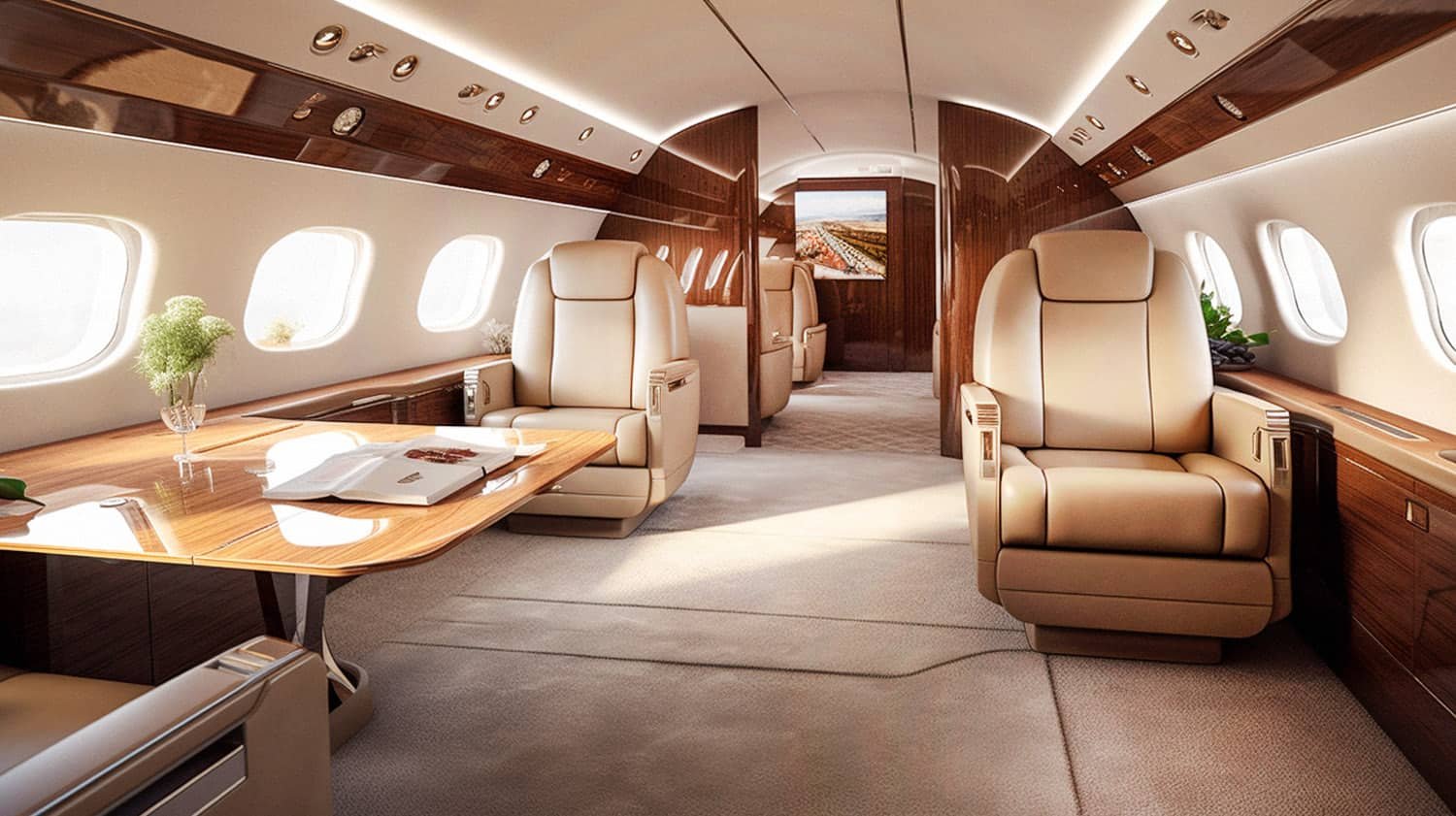 Private Jet Interior in Brown color scheme