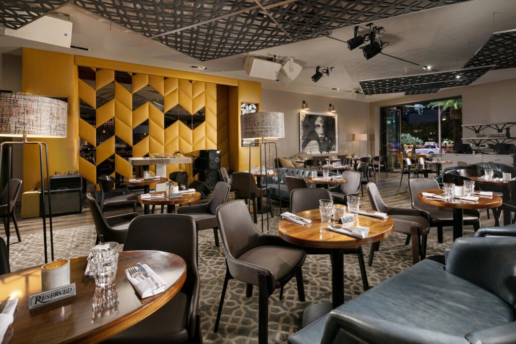 Modern Restaurant with yellow feature wall