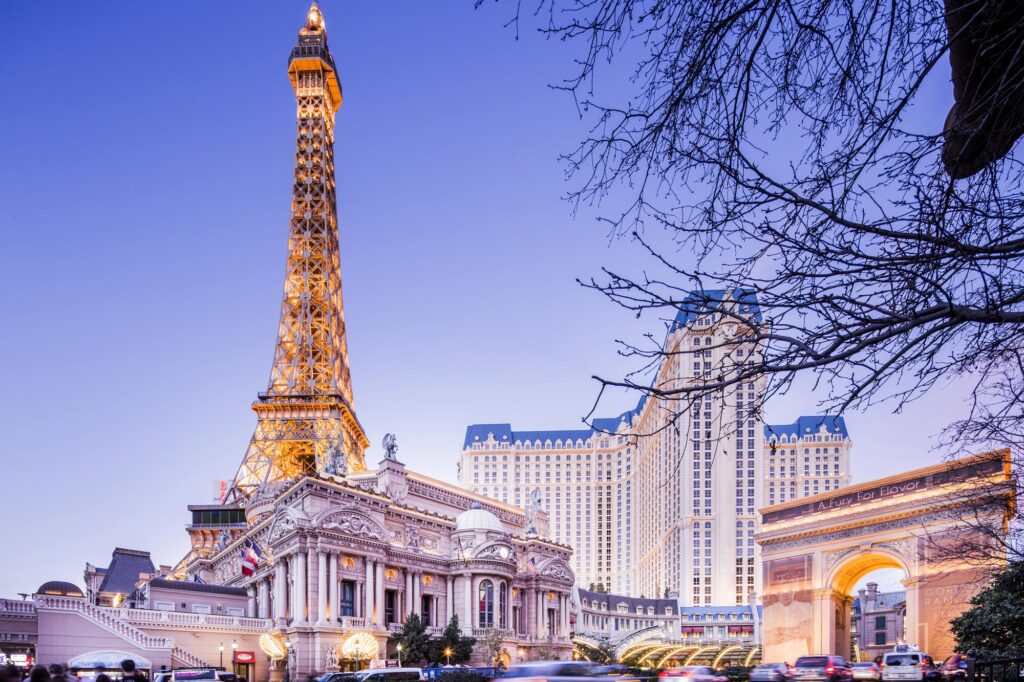 Paris Hotel at Dusk with Eiffel Tower views